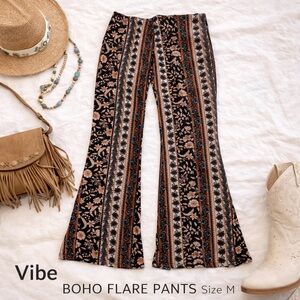 Vibe Sportswear Boho Floral Stripe Flare Pants Festival Bell Bottoms M